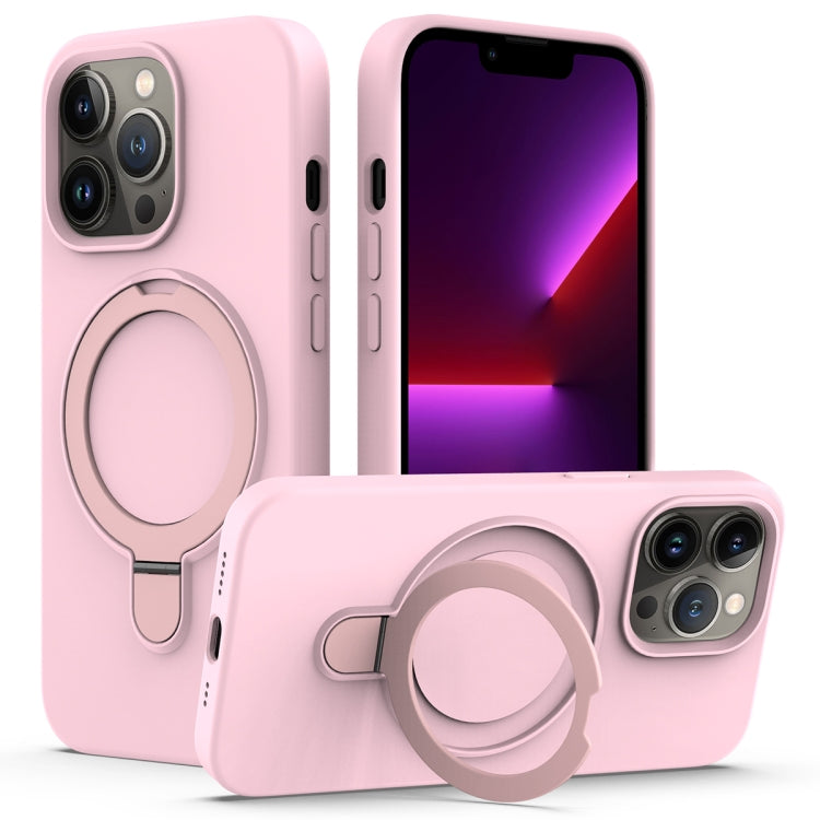 For iPhone 12 Pro Max MagSafe Magnetic Liquid Silicone Phone Case with Ring Holder(Grey Pink) - iPhone 12 Pro Max Cases by PMC TechLife | Online Shopping South Africa | PMC TechLife