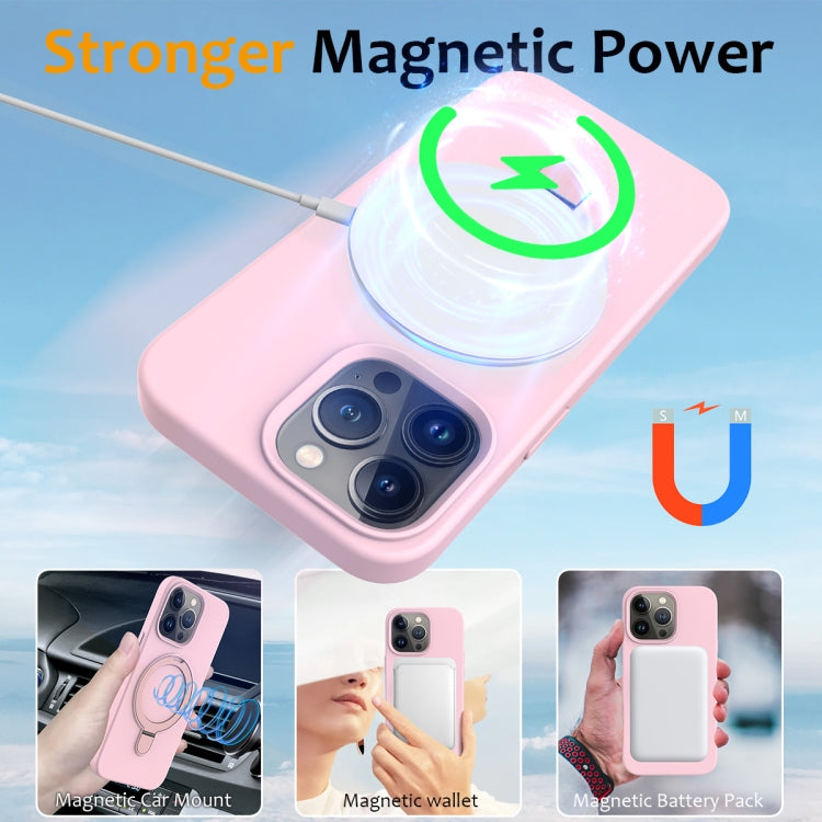 For iPhone 12 Pro Max MagSafe Magnetic Liquid Silicone Phone Case with Ring Holder(Grey Pink) - iPhone 12 Pro Max Cases by PMC TechLife | Online Shopping South Africa | PMC TechLife