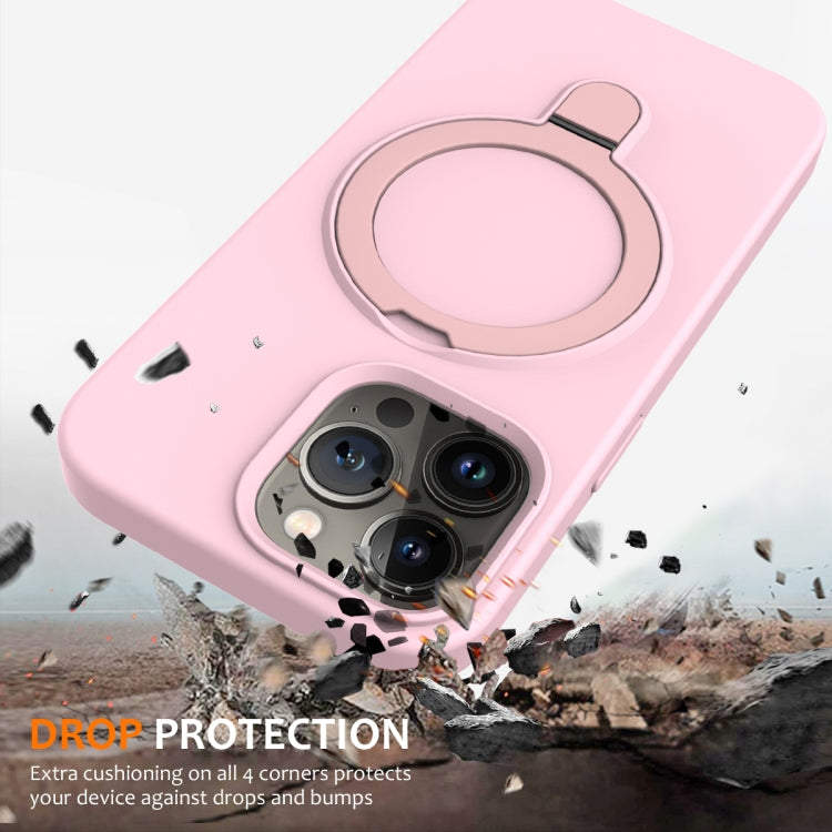 For iPhone 12 Pro Max MagSafe Magnetic Liquid Silicone Phone Case with Ring Holder(Grey Pink) - iPhone 12 Pro Max Cases by PMC TechLife | Online Shopping South Africa | PMC TechLife