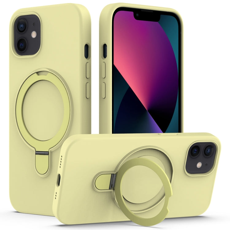 For iPhone 12 MagSafe Magnetic Liquid Silicone Phone Case with Ring Holder(Yellow) - iPhone 12 / 12 Pro Cases by PMC Jewellery | Online Shopping South Africa | PMC Jewellery