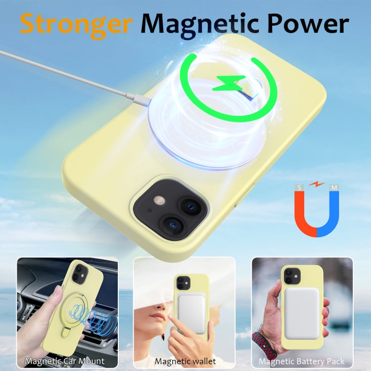 For iPhone 12 MagSafe Magnetic Liquid Silicone Phone Case with Ring Holder(Yellow) - iPhone 12 / 12 Pro Cases by PMC TechLife | Online Shopping South Africa | PMC TechLife