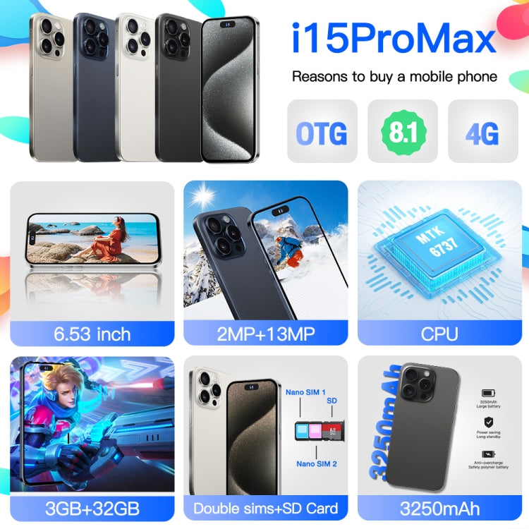 i15ProMax / U18, 3GB+32GB, 6.53 inch Face Identification Android 8.1 MTK6737 Quad Core, Network: 4G, OTG, Dual SIM(White) -  by PMC Jewellery | Online Shopping South Africa | PMC Jewellery