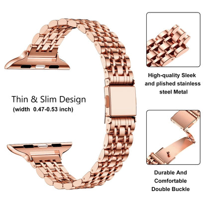 For Apple Watch Ultra 49mm Slim Seven Bead Slingshot Buckle Metal Watch Band(Rose Gold) - Watch Bands by PMC Jewellery | Online Shopping South Africa | PMC Jewellery