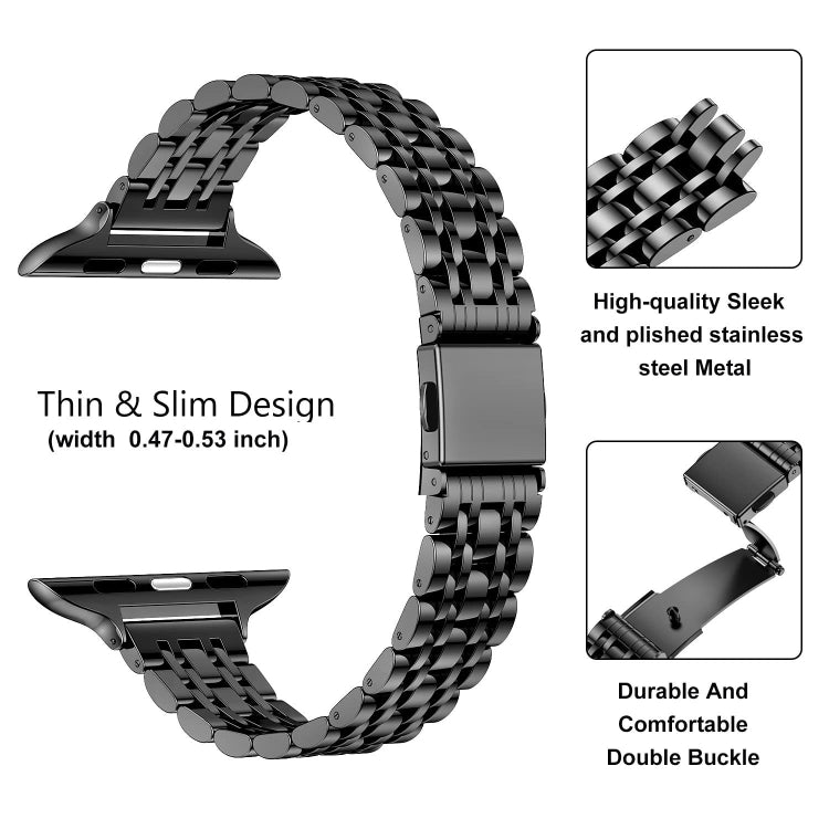 For Apple Watch SE 2022 44mm Slim Seven Bead Slingshot Buckle Metal Watch Band(Black) - Watch Bands by PMC Jewellery | Online Shopping South Africa | PMC Jewellery