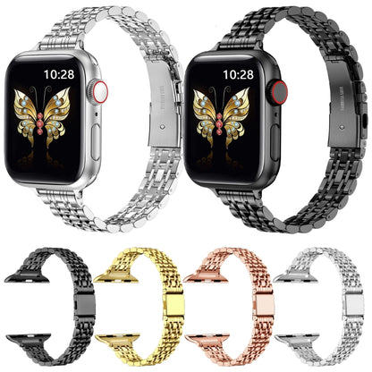 For Apple Watch SE 2023 44mm Slim Seven Bead Slingshot Buckle Metal Watch Band(Gold) - Watch Bands by PMC Jewellery | Online Shopping South Africa | PMC Jewellery