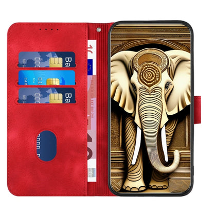 For iPhone 16 YX0060 Elephant Head Embossed Phone Leather Case with Lanyard(Red) - iPhone 16 Cases by PMC Jewellery | Online Shopping South Africa | PMC Jewellery | Buy Now Pay Later Mobicred