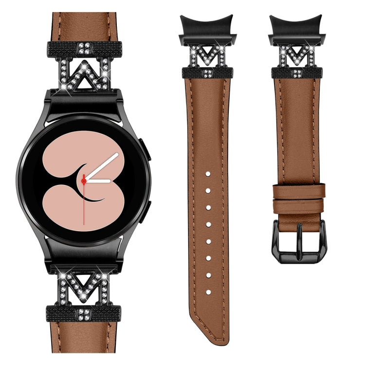 For Samsung Galaxy Watch6 / 6 Classic M Letter D-shaped Twill Leather Watch Band(Black Brown) - Watch Bands by PMC Jewellery | Online Shopping South Africa | PMC Jewellery