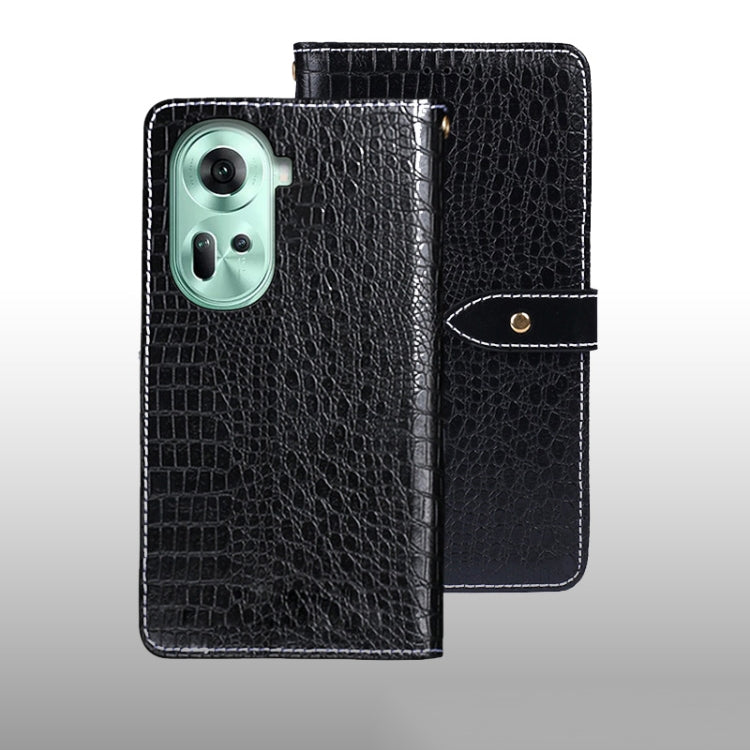 For OPPO Reno11 5G Global idewei Crocodile Texture Leather Phone Case(Black) - OPPO Cases by idewei | Online Shopping South Africa | PMC Jewellery | Buy Now Pay Later Mobicred