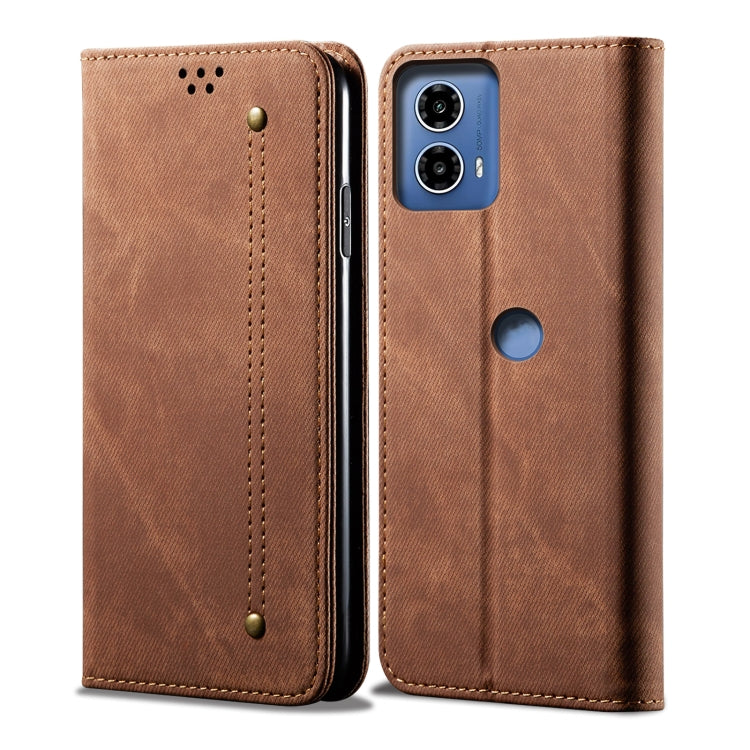 For Motorola Moto G34 Denim Texture Flip Leather Phone Case(Brown) - free shipping - PMC TechLife - Order now!