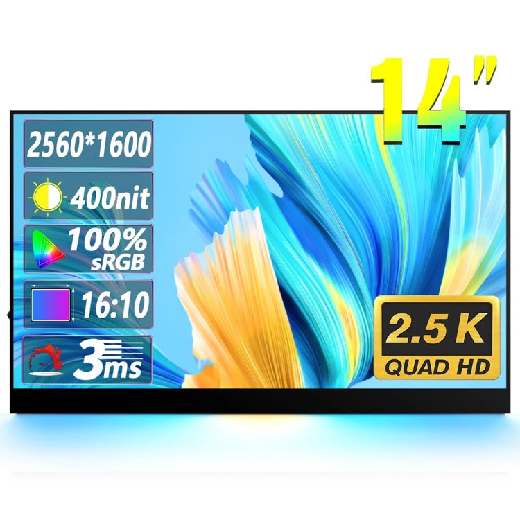 14 inch HDR 2560x1600P IPS Screen Portable Monitor(US Plug) - LCD Monitors by PMC TechLife | Online Shopping South Africa | PMC TechLife | Buy Now Pay Later Mobicred