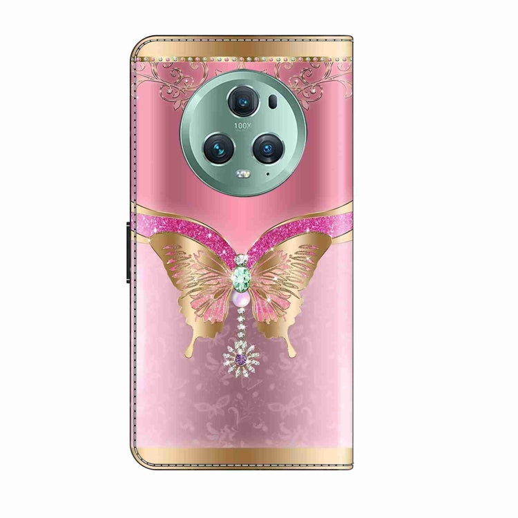 For Honor Magic5 Pro Crystal 3D Shockproof Protective Leather Phone Case(Pink Bottom Butterfly) - Honor Cases by PMC Jewellery | Online Shopping South Africa | PMC Jewellery | Buy Now Pay Later Mobicred