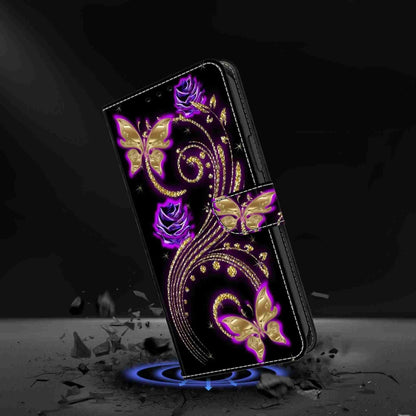 For Honor Magic5 Pro Crystal 3D Shockproof Protective Leather Phone Case(Purple Flower Butterfly) - Honor Cases by PMC Jewellery | Online Shopping South Africa | PMC Jewellery | Buy Now Pay Later Mobicred