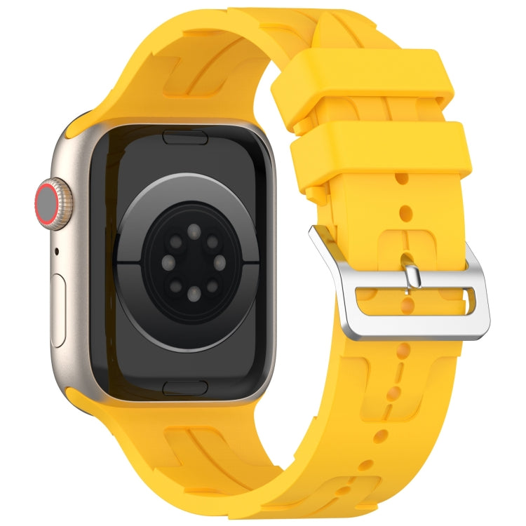 For Apple Watch SE 2023 44mm H Texture Silicone Ladder Buckle Watch Band(Yellow) - Watch Bands by PMC Jewellery | Online Shopping South Africa | PMC Jewellery