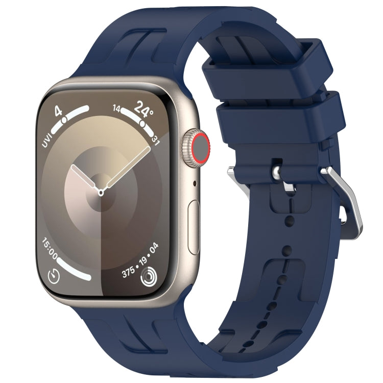 For Apple Watch SE 2023 44mm H Texture Silicone Ladder Buckle Watch Band(Midnight Blue) - Watch Bands by PMC Jewellery | Online Shopping South Africa | PMC Jewellery