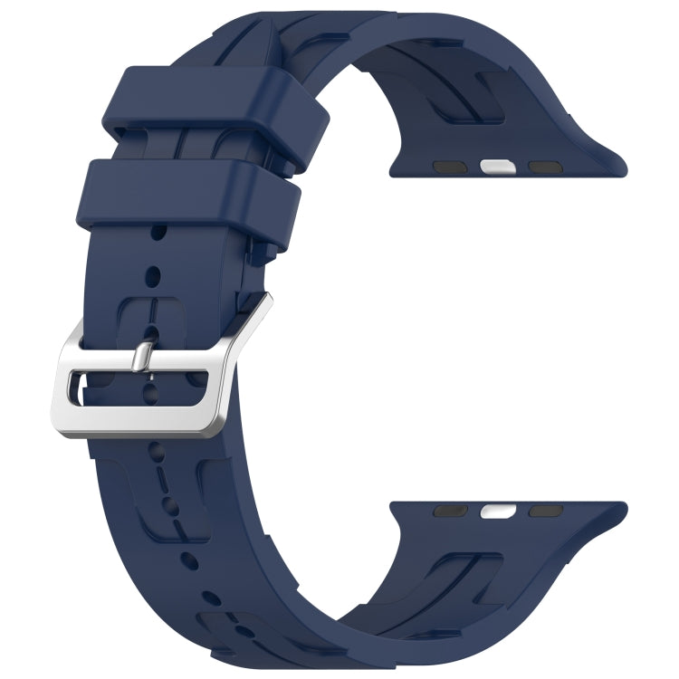 For Apple Watch SE 2023 44mm H Texture Silicone Ladder Buckle Watch Band(Midnight Blue) - Watch Bands by PMC Jewellery | Online Shopping South Africa | PMC Jewellery