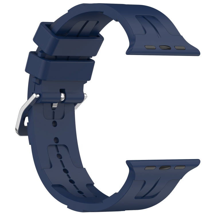 For Apple Watch SE 2023 44mm H Texture Silicone Ladder Buckle Watch Band(Midnight Blue) - Watch Bands by PMC Jewellery | Online Shopping South Africa | PMC Jewellery