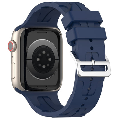 For Apple Watch SE 2023 44mm H Texture Silicone Ladder Buckle Watch Band(Midnight Blue) - Watch Bands by PMC Jewellery | Online Shopping South Africa | PMC Jewellery