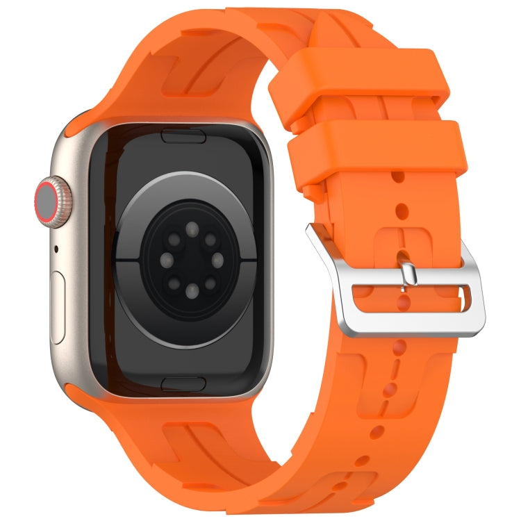 For Apple Watch SE 2023 40mm H Texture Silicone Ladder Buckle Watch Band(Orange) - Watch Bands by PMC Jewellery | Online Shopping South Africa | PMC Jewellery