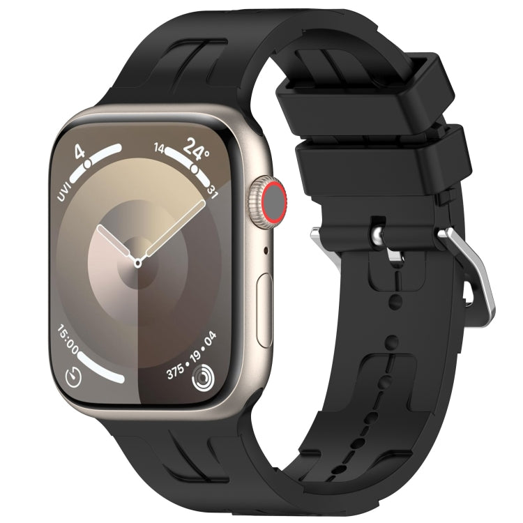 For Apple Watch SE 2023 40mm H Texture Silicone Ladder Buckle Watch Band(Black) - Watch Bands by PMC Jewellery | Online Shopping South Africa | PMC Jewellery