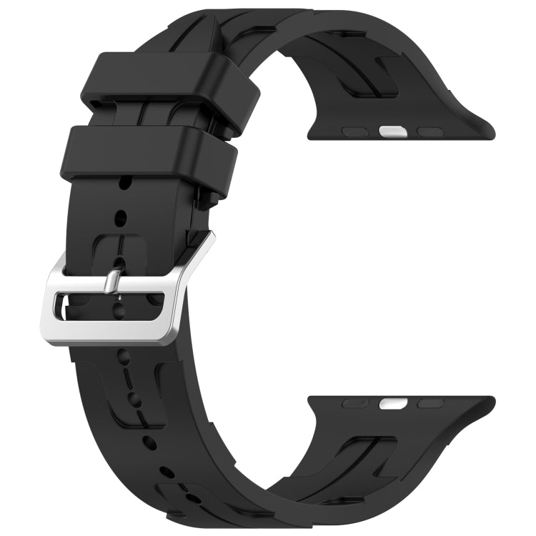 For Apple Watch SE 2023 40mm H Texture Silicone Ladder Buckle Watch Band(Black) - Watch Bands by PMC Jewellery | Online Shopping South Africa | PMC Jewellery