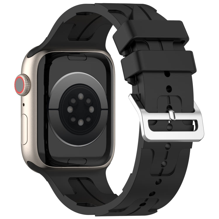 For Apple Watch SE 2023 40mm H Texture Silicone Ladder Buckle Watch Band(Black) - Watch Bands by PMC Jewellery | Online Shopping South Africa | PMC Jewellery