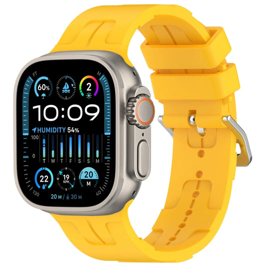 For Apple Watch Ultra 2 49mm H Texture Silicone Ladder Buckle Watch Band(Yellow) - Watch Bands by PMC Jewellery | Online Shopping South Africa | PMC Jewellery