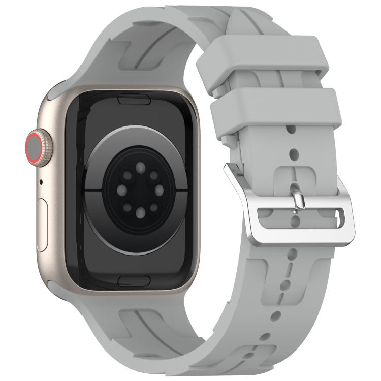 For Apple Watch Series 9 45mm H Texture Silicone Ladder Buckle Watch Band(Grey) - Watch Bands by PMC Jewellery | Online Shopping South Africa | PMC Jewellery