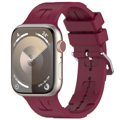 For Apple Watch Series 9 45mm H Texture Silicone Ladder Buckle Watch Band(Wine Red) - Watch Bands by PMC Jewellery | Online Shopping South Africa | PMC Jewellery