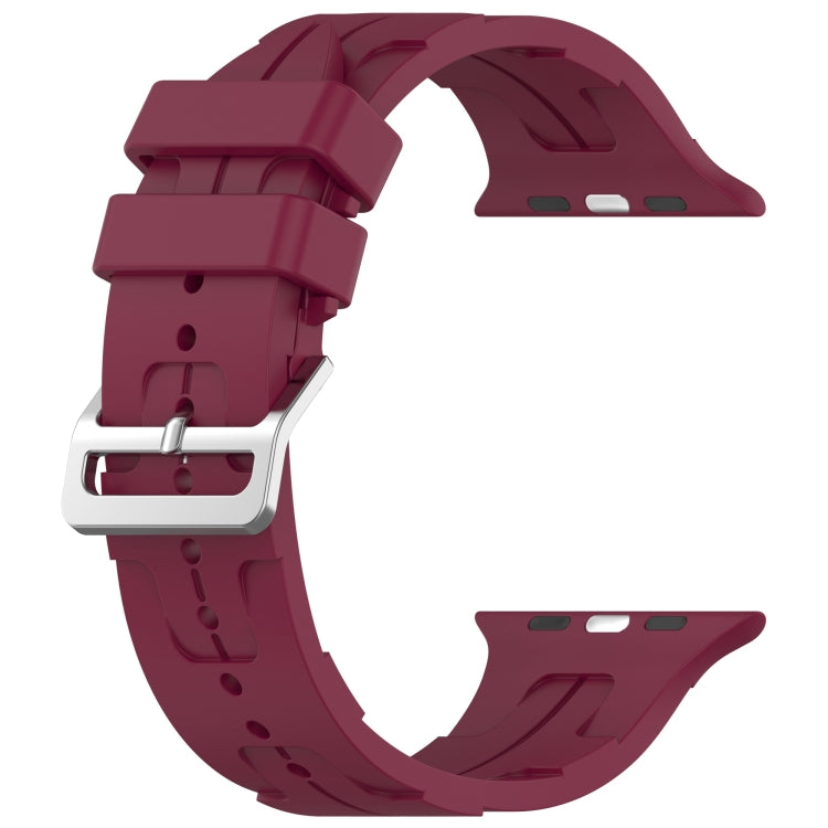 For Apple Watch Series 9 45mm H Texture Silicone Ladder Buckle Watch Band(Wine Red) - Watch Bands by PMC Jewellery | Online Shopping South Africa | PMC Jewellery