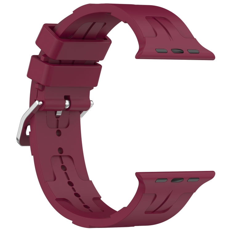 For Apple Watch Series 9 45mm H Texture Silicone Ladder Buckle Watch Band(Wine Red) - Watch Bands by PMC Jewellery | Online Shopping South Africa | PMC Jewellery