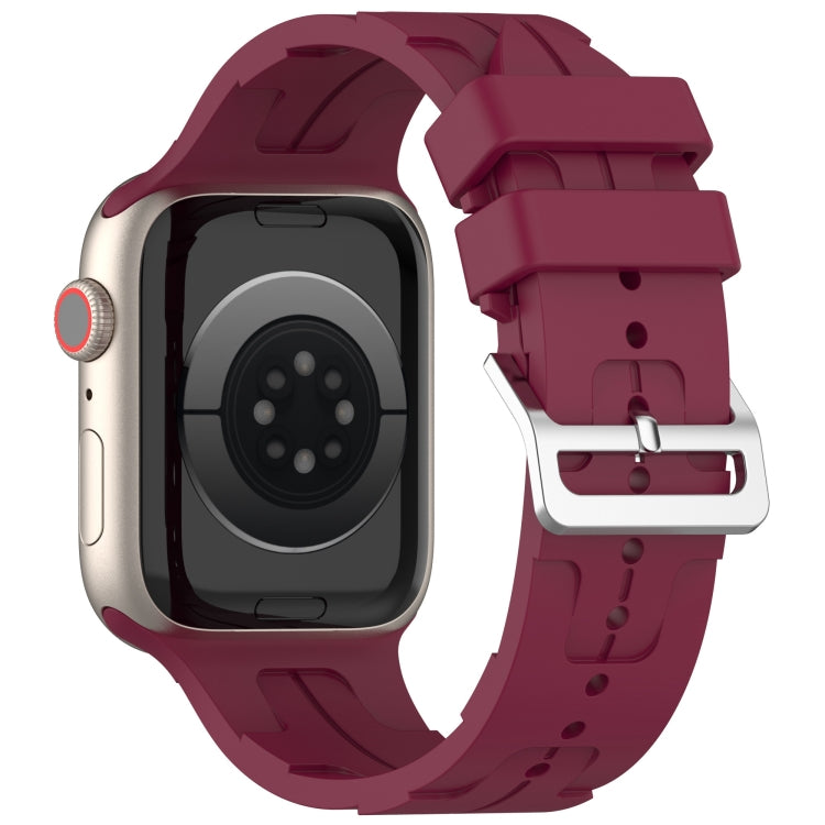 For Apple Watch Series 9 45mm H Texture Silicone Ladder Buckle Watch Band(Wine Red) - Watch Bands by PMC Jewellery | Online Shopping South Africa | PMC Jewellery