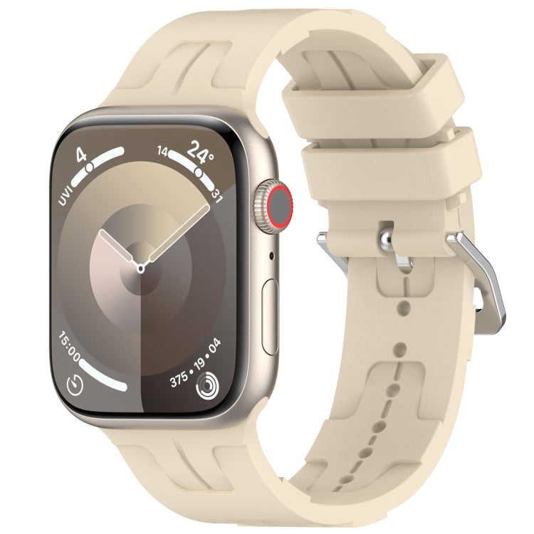 For Apple Watch Series 9 45mm H Texture Silicone Ladder Buckle Watch Band(Khaki) - Watch Bands by PMC Jewellery | Online Shopping South Africa | PMC Jewellery