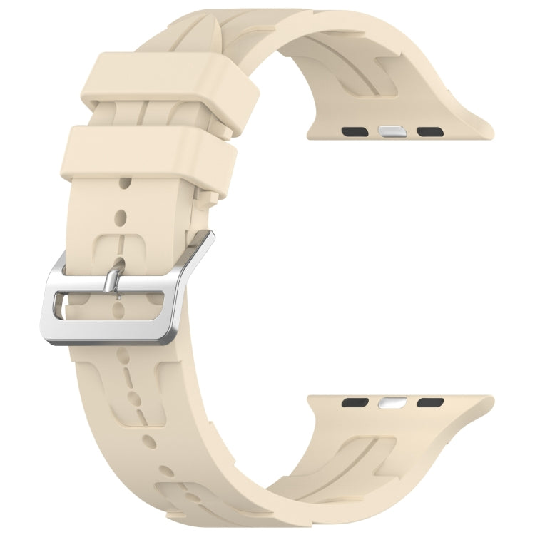 For Apple Watch Series 9 45mm H Texture Silicone Ladder Buckle Watch Band(Khaki) - Watch Bands by PMC Jewellery | Online Shopping South Africa | PMC Jewellery