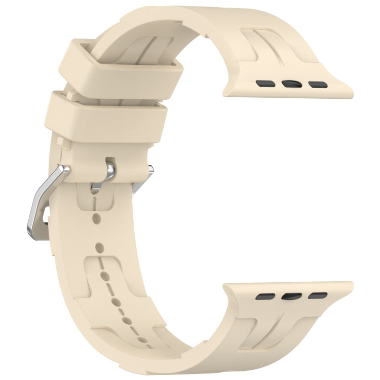 For Apple Watch Series 9 45mm H Texture Silicone Ladder Buckle Watch Band(Khaki) - Watch Bands by PMC Jewellery | Online Shopping South Africa | PMC Jewellery