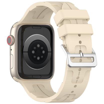 For Apple Watch Series 9 45mm H Texture Silicone Ladder Buckle Watch Band(Khaki) - Watch Bands by PMC Jewellery | Online Shopping South Africa | PMC Jewellery