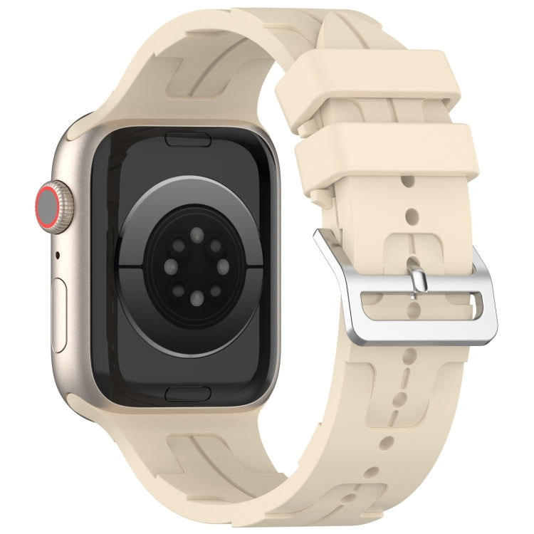 For Apple Watch Series 9 41mm H Texture Silicone Ladder Buckle Watch Band(Khaki) - Watch Bands by PMC Jewellery | Online Shopping South Africa | PMC Jewellery