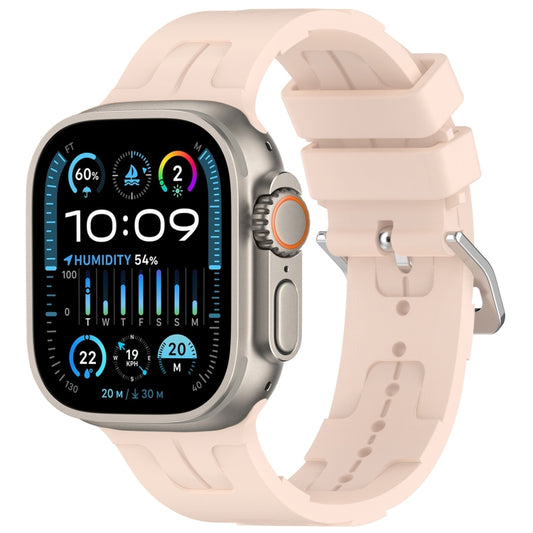 For Apple Watch Ultra 49mm H Texture Silicone Ladder Buckle Watch Band(Sand Pink) - Watch Bands by PMC Jewellery | Online Shopping South Africa | PMC Jewellery