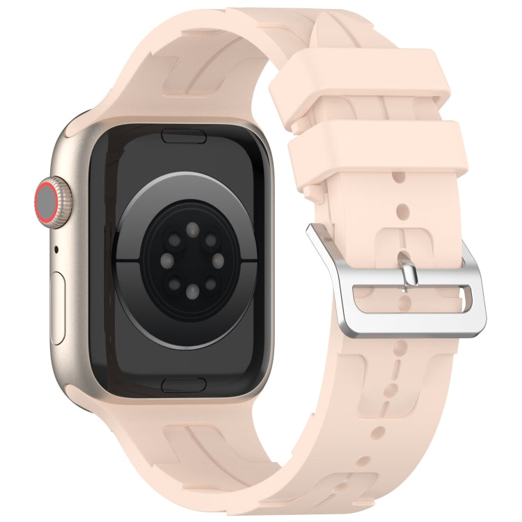 For Apple Watch Ultra 49mm H Texture Silicone Ladder Buckle Watch Band(Sand Pink) - Watch Bands by PMC Jewellery | Online Shopping South Africa | PMC Jewellery