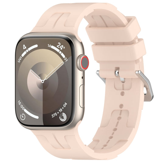 For Apple Watch SE 2022 40mm H Texture Silicone Ladder Buckle Watch Band(Sand Pink) - Watch Bands by PMC Jewellery | Online Shopping South Africa | PMC Jewellery