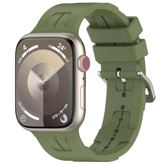 For Apple Watch SE 2022 44mm H Texture Silicone Ladder Buckle Watch Band(Army Green) - Watch Bands by PMC Jewellery | Online Shopping South Africa | PMC Jewellery