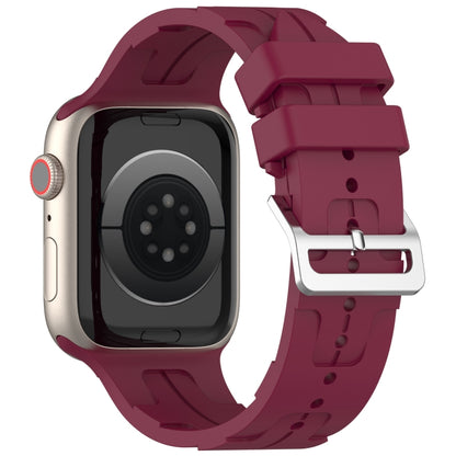 For Apple Watch Series 7 41mm H Texture Silicone Ladder Buckle Watch Band(Wine Red) - Watch Bands by PMC Jewellery | Online Shopping South Africa | PMC Jewellery