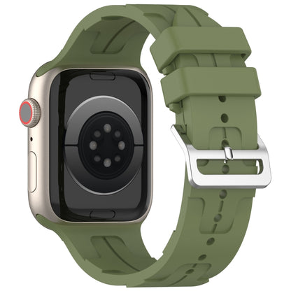 For Apple Watch Series 7 41mm H Texture Silicone Ladder Buckle Watch Band(Army Green) - Watch Bands by PMC Jewellery | Online Shopping South Africa | PMC Jewellery