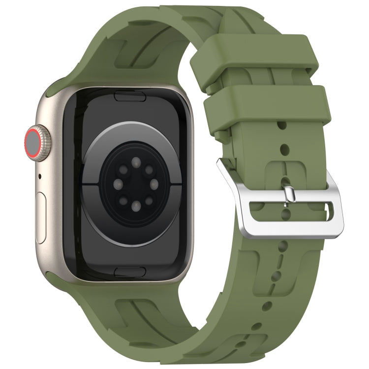 For Apple Watch SE 40mm H Texture Silicone Ladder Buckle Watch Band(Army Green) - Watch Bands by PMC Jewellery | Online Shopping South Africa | PMC Jewellery