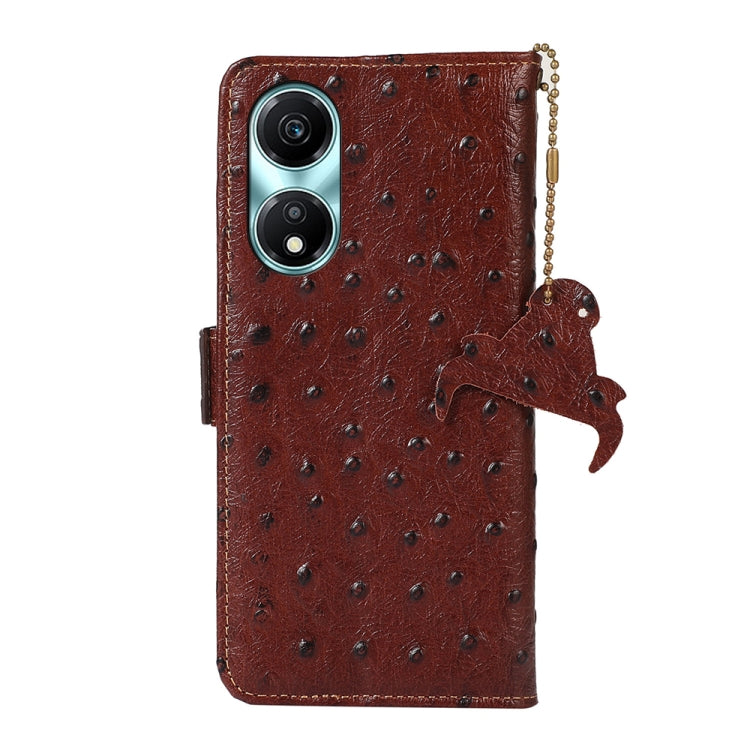 For Honor X5 Plus Ostrich Pattern Genuine Leather RFID Phone Case(Coffee) - Honor Cases by PMC TechLife | Online Shopping South Africa | PMC TechLife | Buy Now Pay Later Mobicred