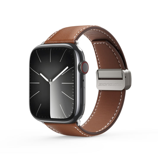 For Apple Watch Series 3 38mm DUX DUCIS YA Series Magnetic Buckle Genuine Leather Watch Band(Brown) - Watch Bands by DUX DUCIS | Online Shopping South Africa | PMC Jewellery | Buy Now Pay Later Mobicred