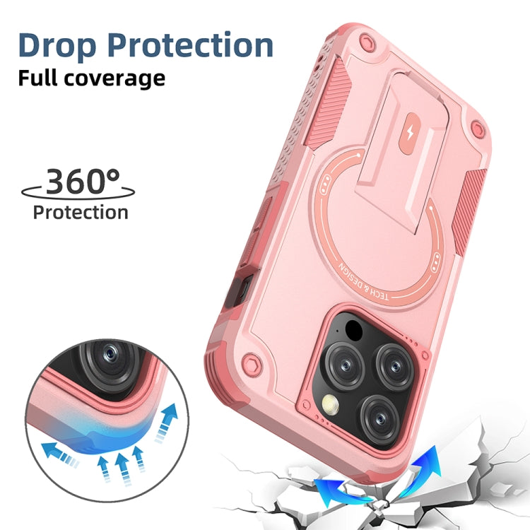 For iPhone 15 Plus MagSafe Holder Armor PC Hybrid TPU Phone Case(Pink) - iPhone 15 Plus Cases by PMC TechLife | Online Shopping South Africa | PMC TechLife