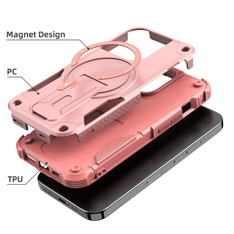 For iPhone 15 Plus MagSafe Holder Armor PC Hybrid TPU Phone Case(Pink) - iPhone 15 Plus Cases by PMC TechLife | Online Shopping South Africa | PMC TechLife