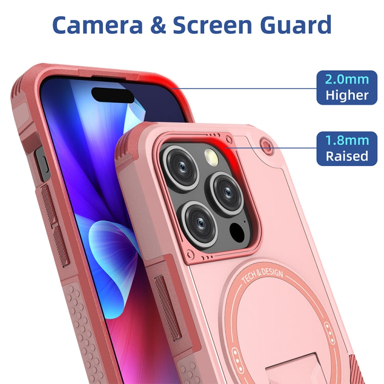 For iPhone 15 Plus MagSafe Holder Armor PC Hybrid TPU Phone Case(Pink) - iPhone 15 Plus Cases by PMC TechLife | Online Shopping South Africa | PMC TechLife