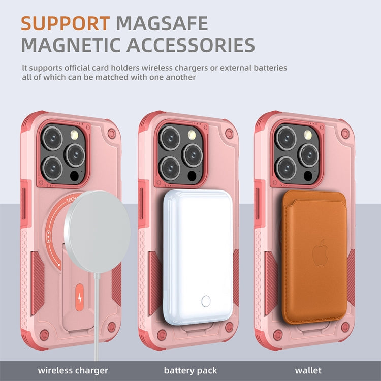 For iPhone 15 Plus MagSafe Holder Armor PC Hybrid TPU Phone Case(Pink) - iPhone 15 Plus Cases by PMC TechLife | Online Shopping South Africa | PMC TechLife
