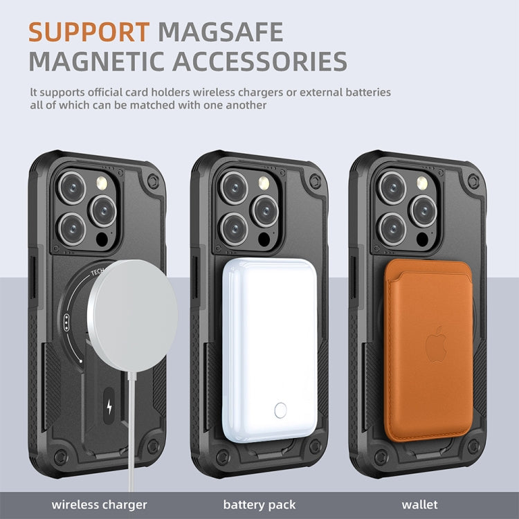 For iPhone 14 Pro MagSafe Holder Armor PC Hybrid TPU Phone Case(Black) - iPhone 14 Pro Cases by PMC TechLife | Online Shopping South Africa | PMC TechLife